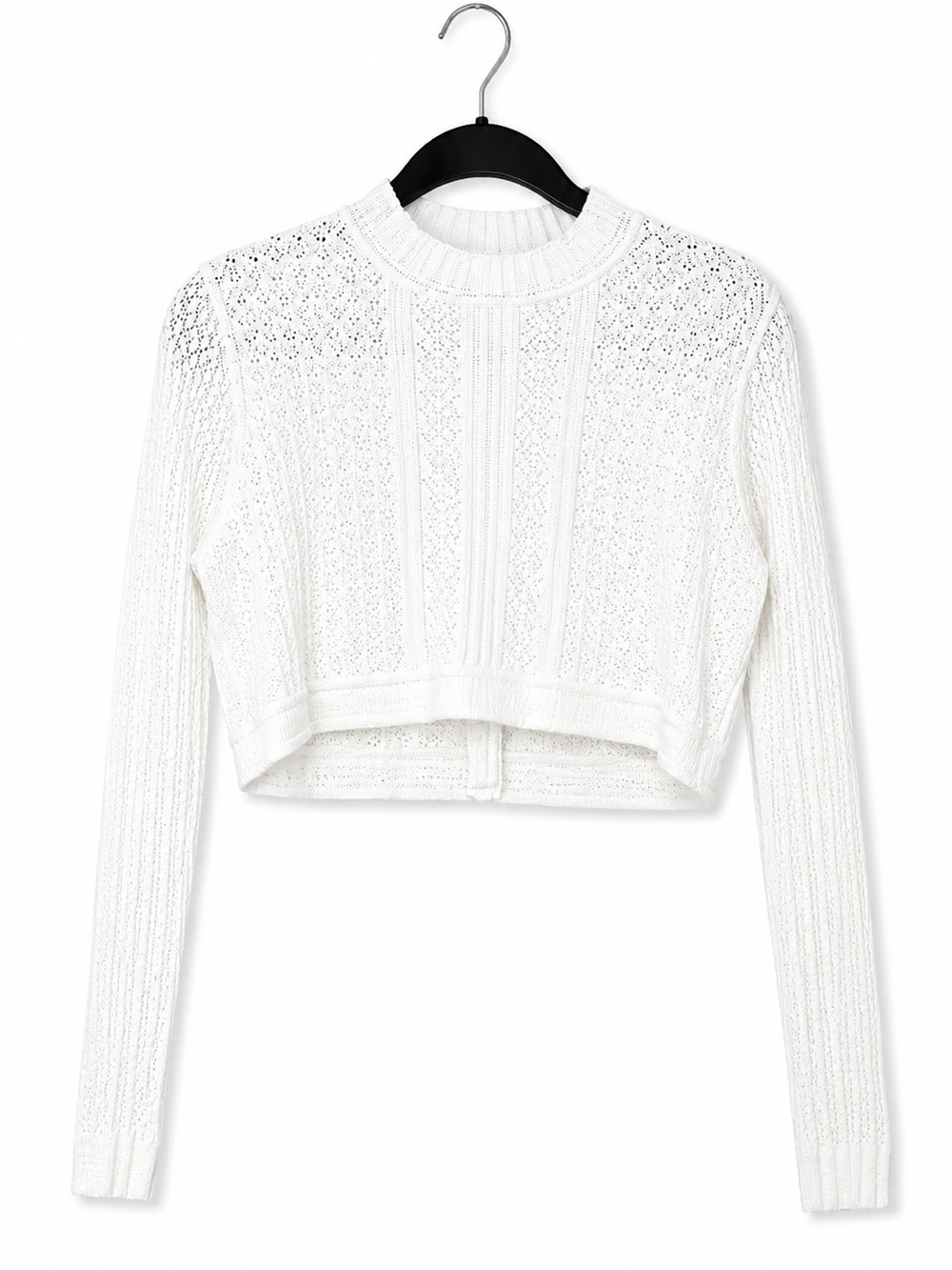 Reiss Cream Openwork Crochet Cropped Sweater zip up back